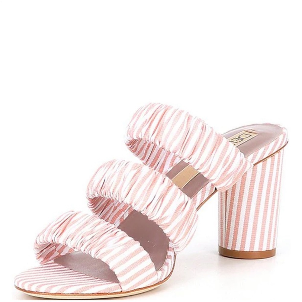 Deltan Colette Stripe Three Band Dress Mules - Sandals - dusty pink - size 9.5